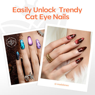 Modelones efecto ojo-gato glamoroso para uñas elegantes.