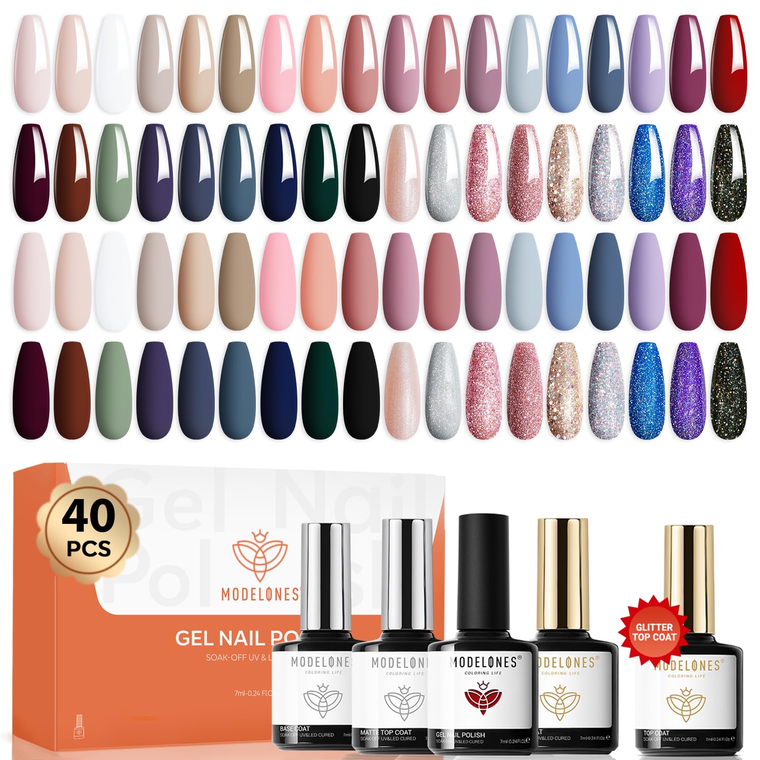 Modelones: conjunto gel de 40 piezas con 36 tonos para combinar looks diarios.