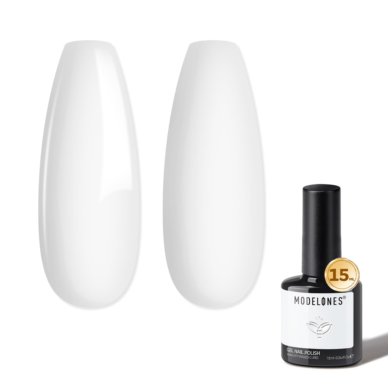 Modelones Esmalte gel blanco en frasco, ideal para uñas lisas y duraderas.