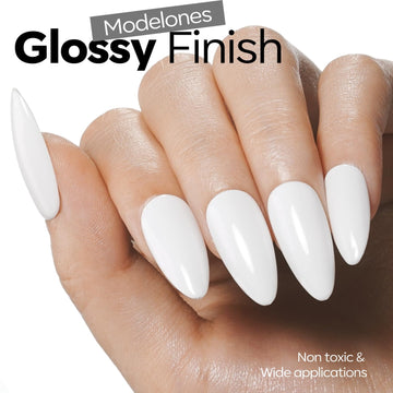 Modelones Esmalte gel blanco con brillo intenso y duración de hasta 28 días.