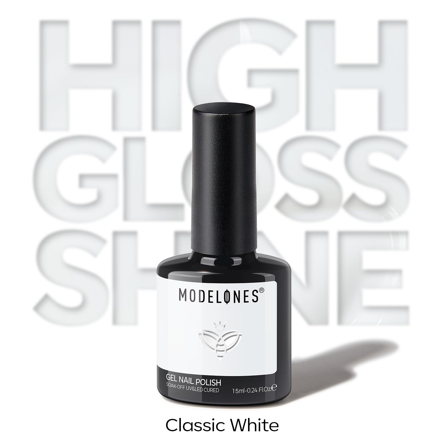 Modelones Esmalte gel blanco para fiestas, look limpio y sofisticado.