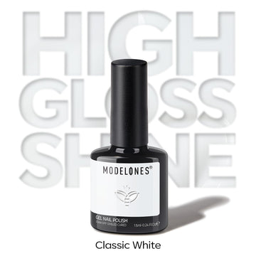 Modelones Esmalte gel blanco para fiestas, look limpio y sofisticado.
