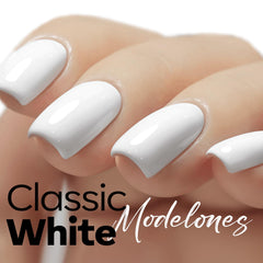 Modelones Esmalte gel blanco libre de crueldad y con ingredientes saludables.