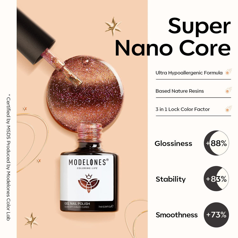 Modelones gel con brillos burdeos para uñas deslumbrantes