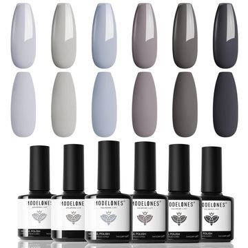 Modelones: caja regalo con 6 colores de esmalte gel gris para manicura duradera