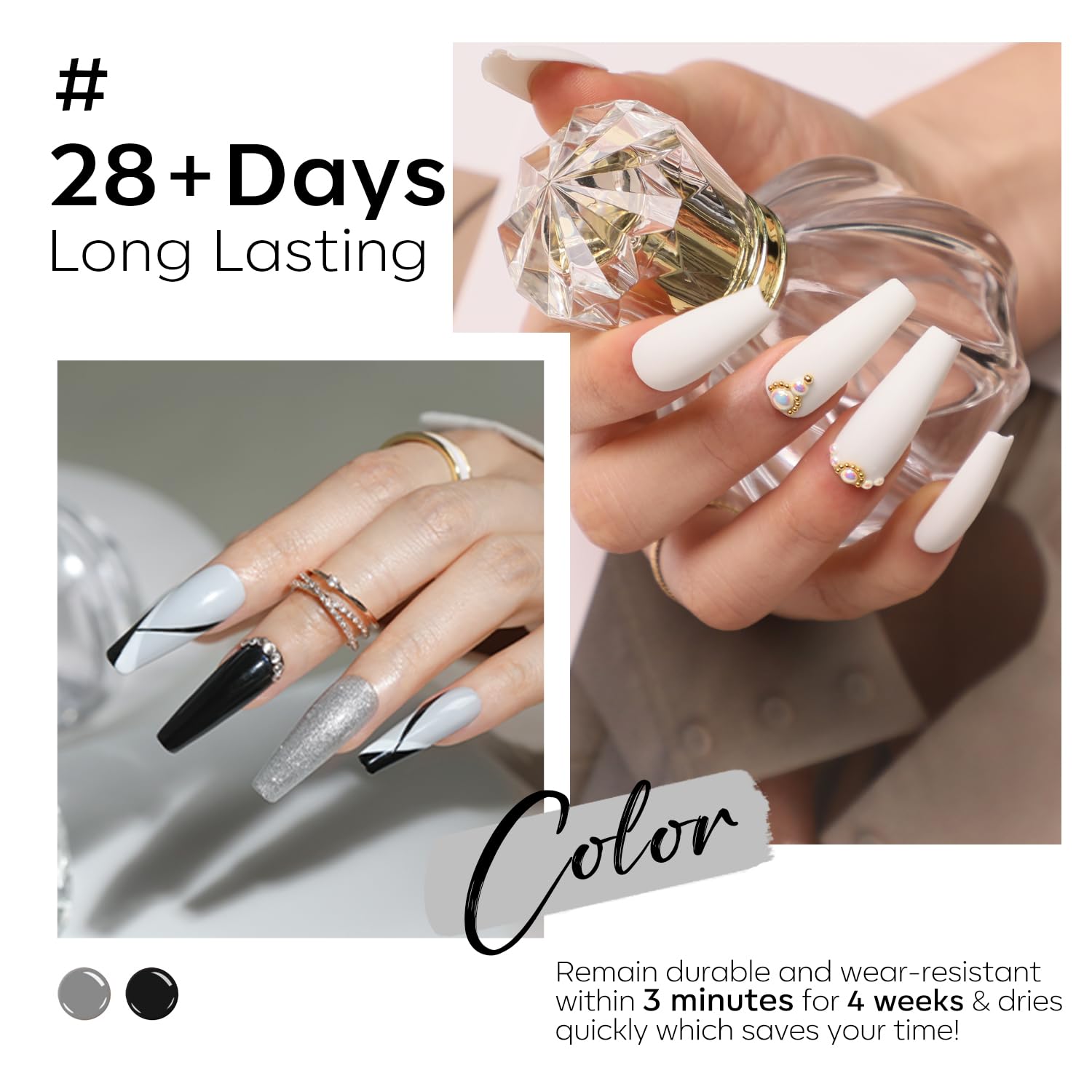 Modelones gel gris brillo, efecto glitter suave para looks modernos.