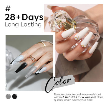 Modelones gel gris brillo, efecto glitter suave para looks modernos.