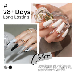 Modelones gel gris brillo, efecto glitter suave para looks modernos.