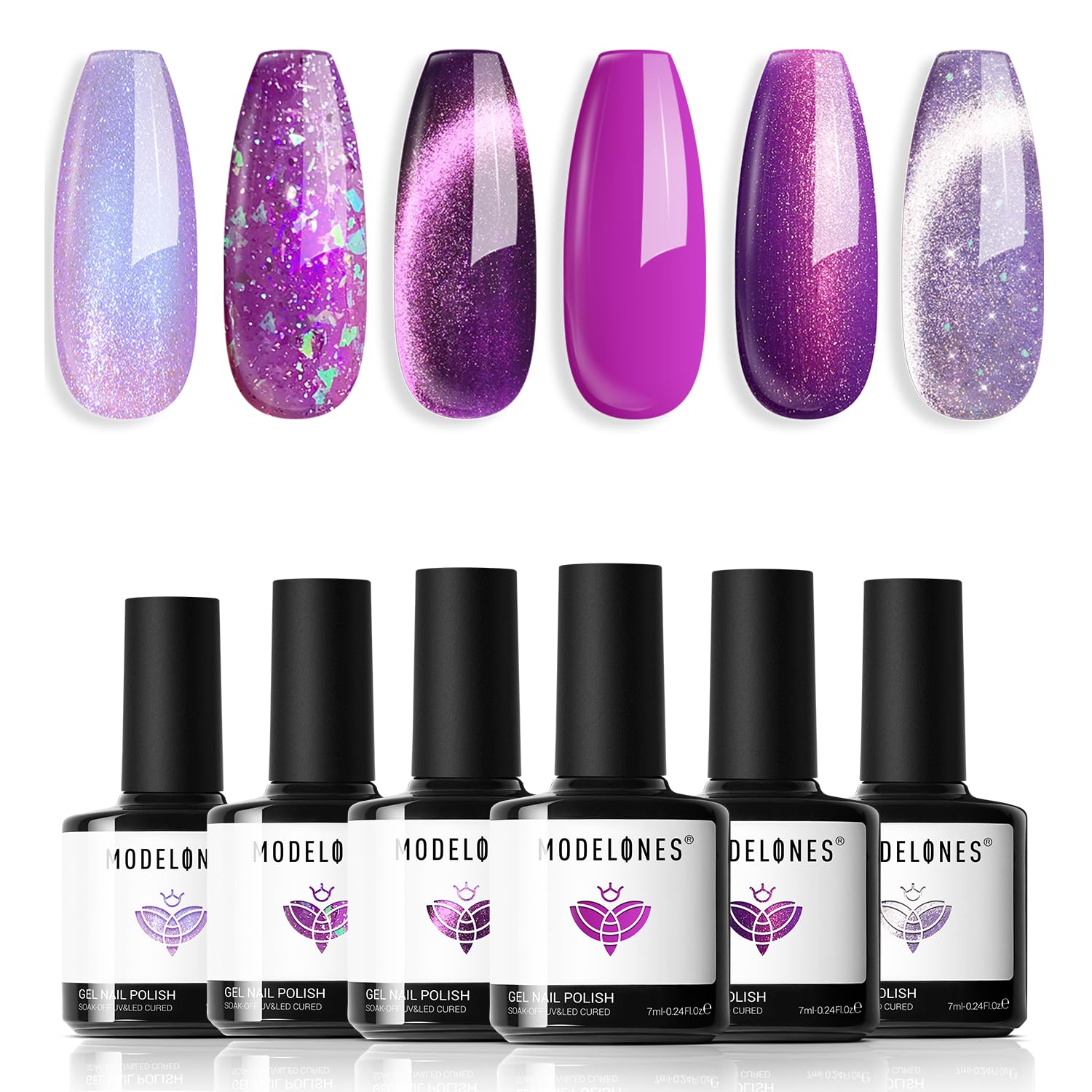 Modelones conjunto de esmalte gel para uñas, seis colores, acabado brillante y duradero