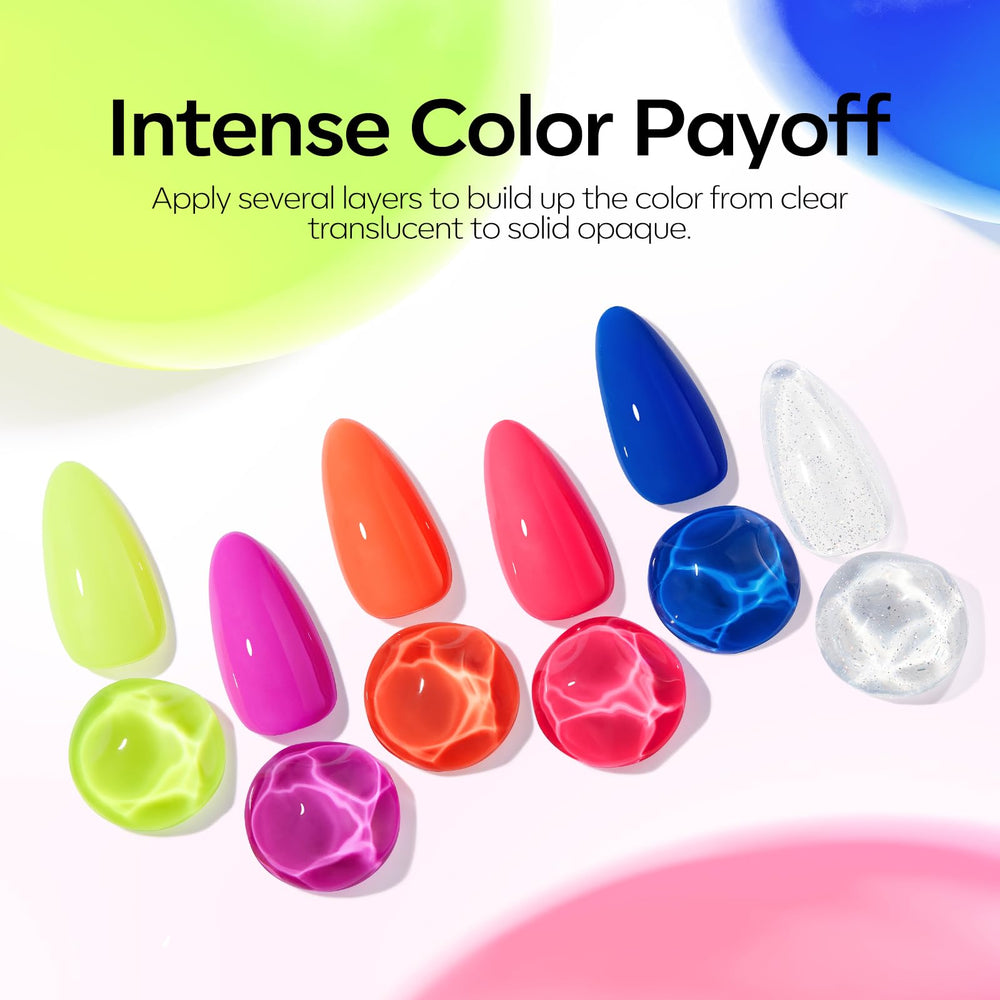 Modelones Neon Gel, esmalte azul neón para looks de fiesta duraderos.