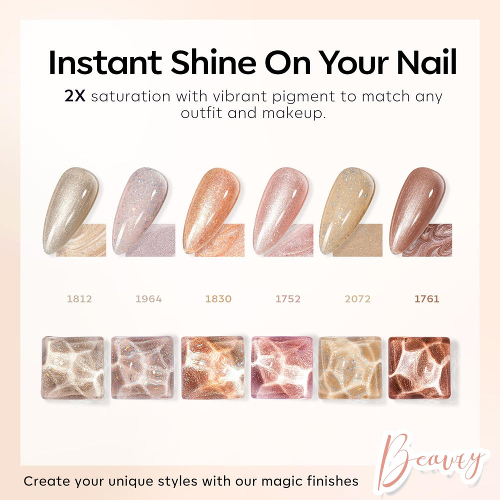 Modelones esmalte gel nude con brillo rosado para un aspecto suave.