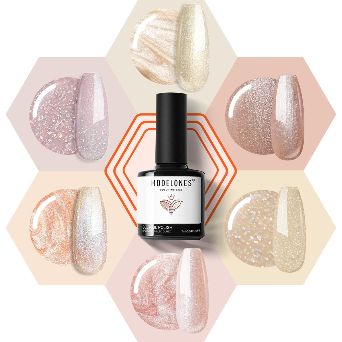 Modelones esmalte gel nude: conjunto de 6 colores neutrales para cualquier ocasión.