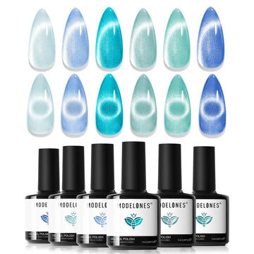 Modelones esmalte gel ojo de gato azul frío con brillo duradero para uñas