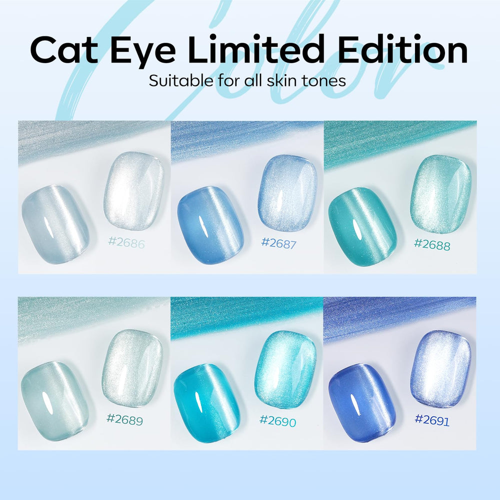 Modelones conjunto de 6 colores ojo de gato tonos fríos en muestra