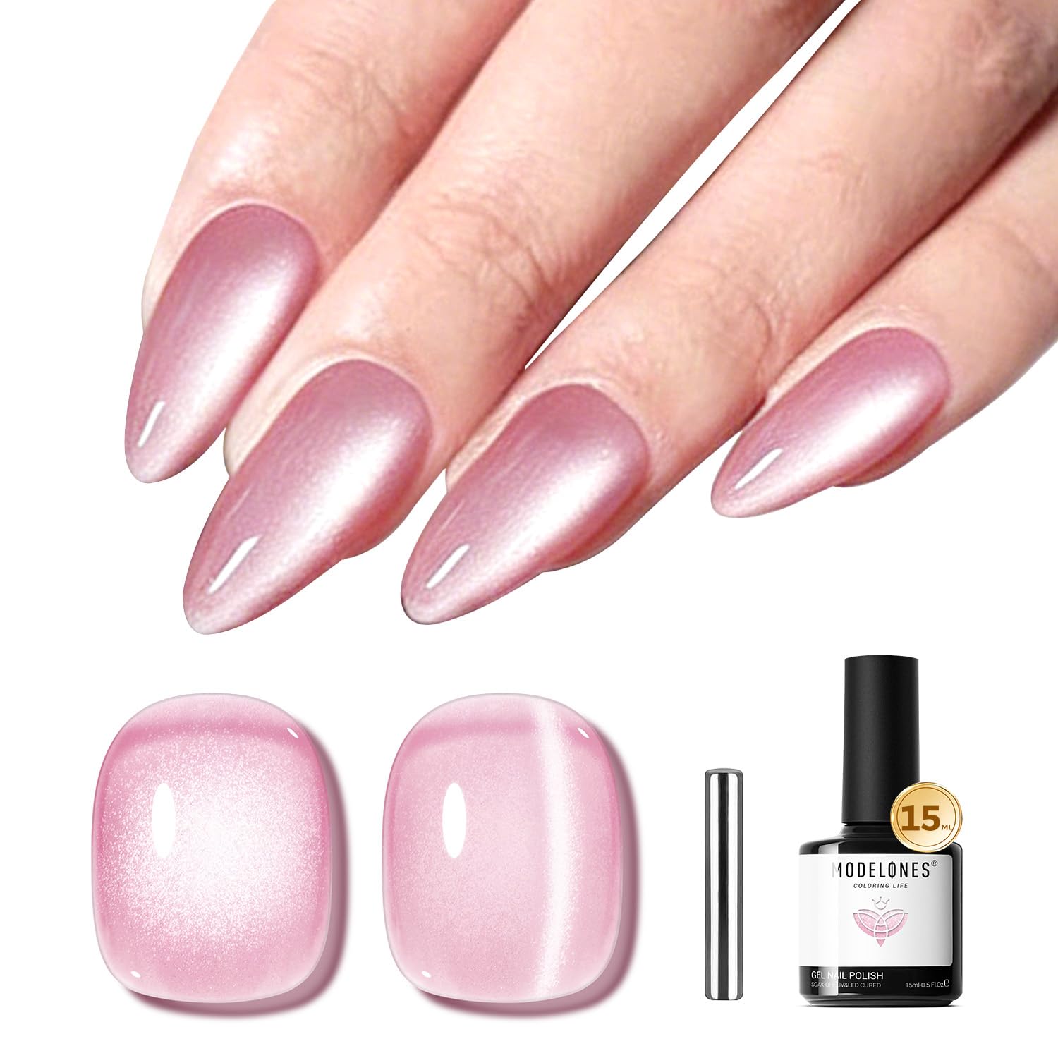 Modelones Esmalte Gel ojo de gato rosa para uñas brillantes y duraderas