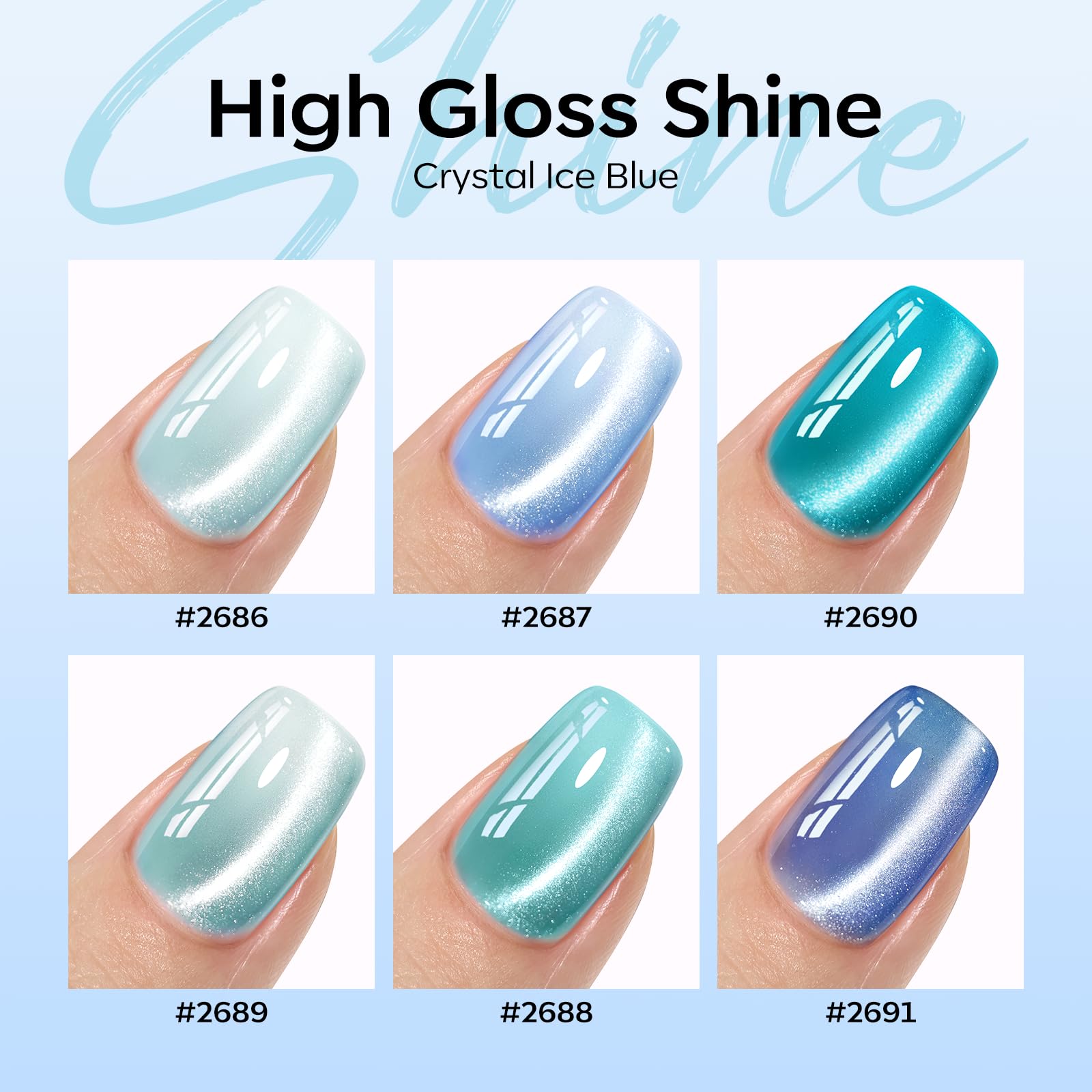 Modelones gel ojo de gato verde-azulado muestra de color en uñas