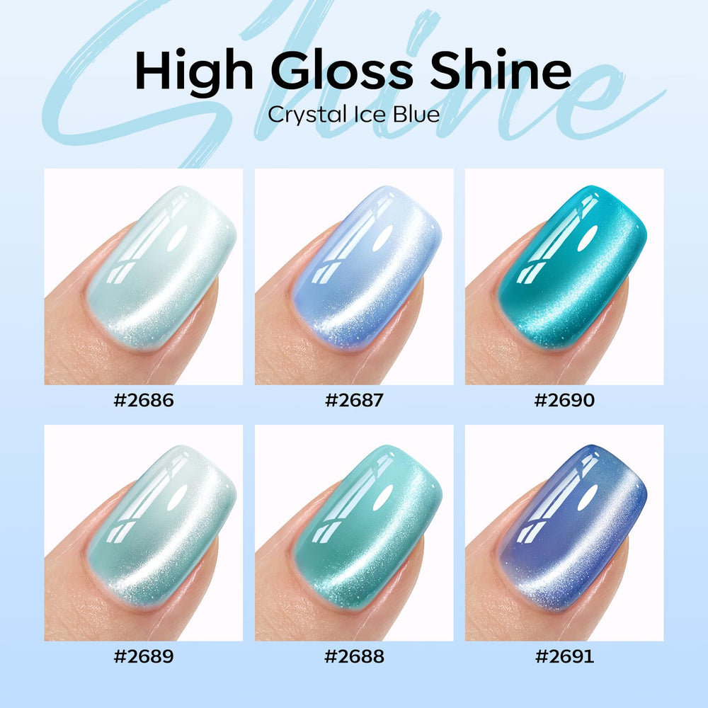 Modelones gel ojo de gato verde-azulado muestra de color en uñas