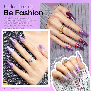 Modelones esmalte gel púrpura con brillo multicolor para uñas
