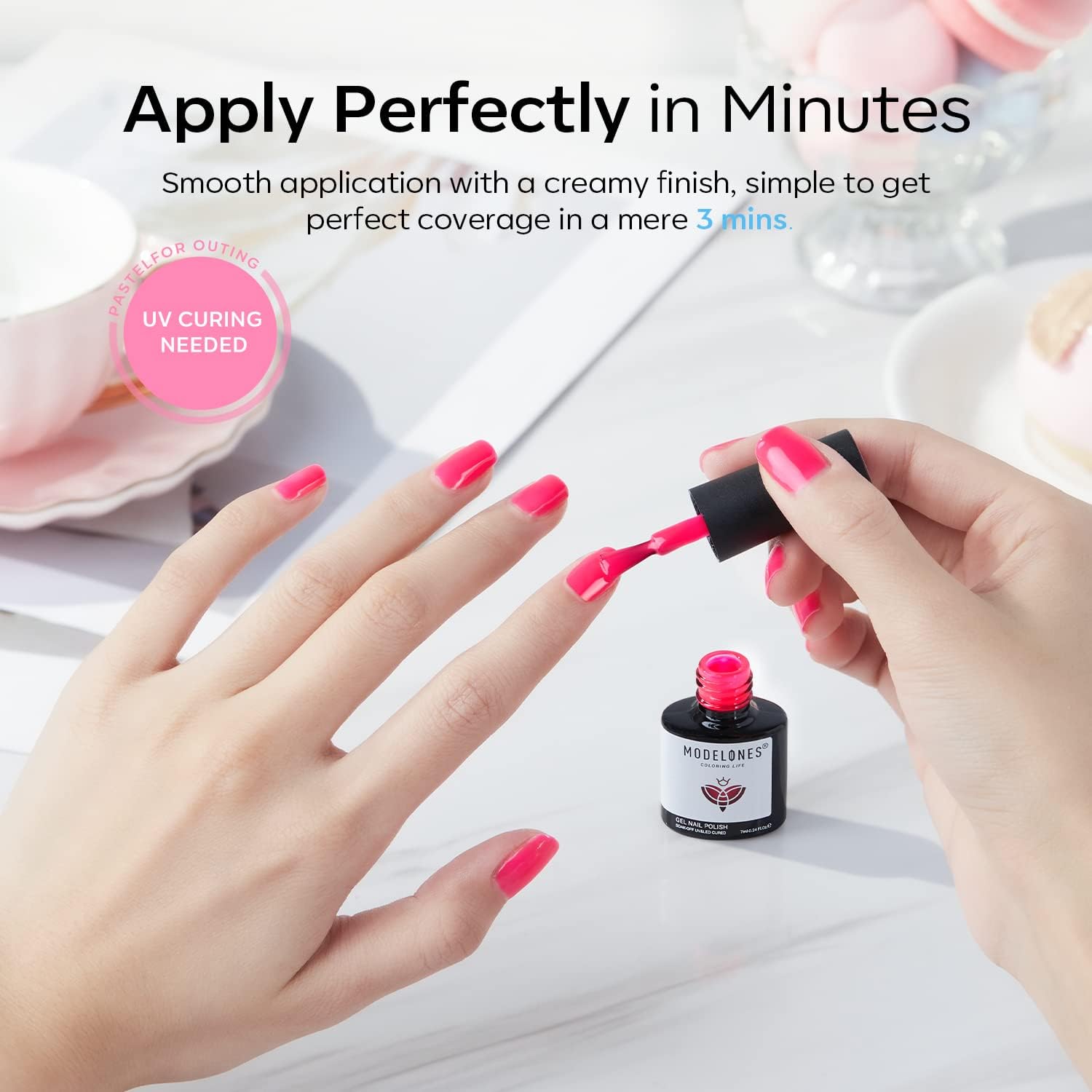 Modelones esmalte gel rosa cereza en uña para estilo