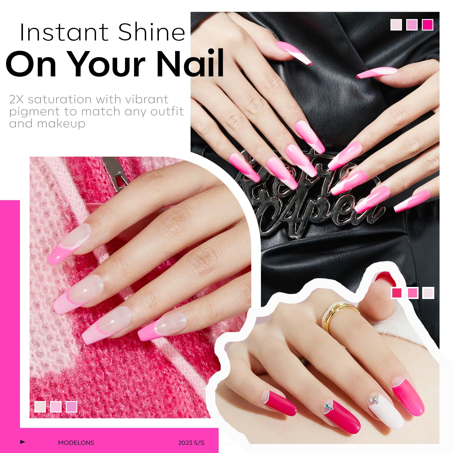 Modelones uñas rosa claro con esmalte gel acabado liso