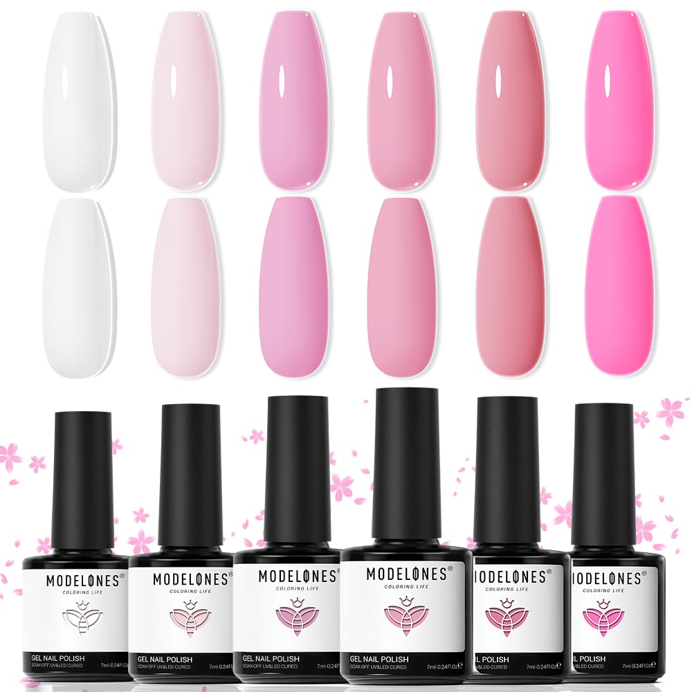 Modelones esmalte gel rosa claro para uñas con acabado suave.