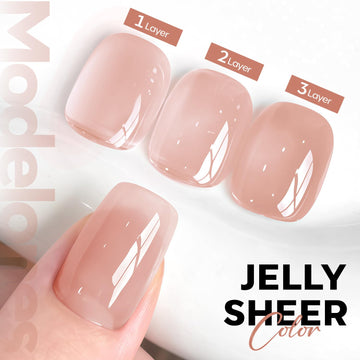 Modelones esmalte gel rosa natural, punta francesa para un acabado elegante.