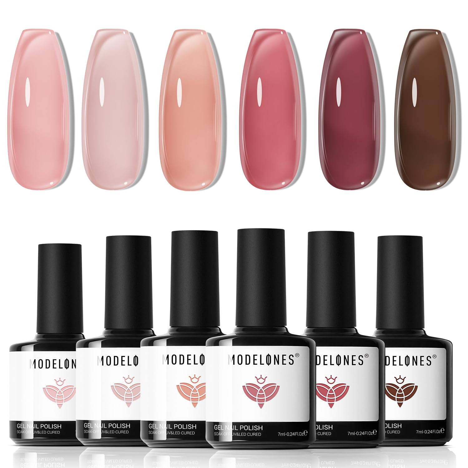 Modelones set de gel con 6 colores nude, ideal para una manicura suave en casa