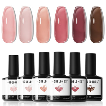 Modelones set de gel con 6 colores nude, ideal para una manicura suave en casa