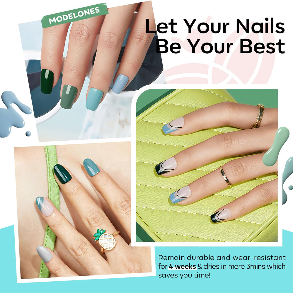 Modelones gel verde salvia en botella, look elegante y duradero