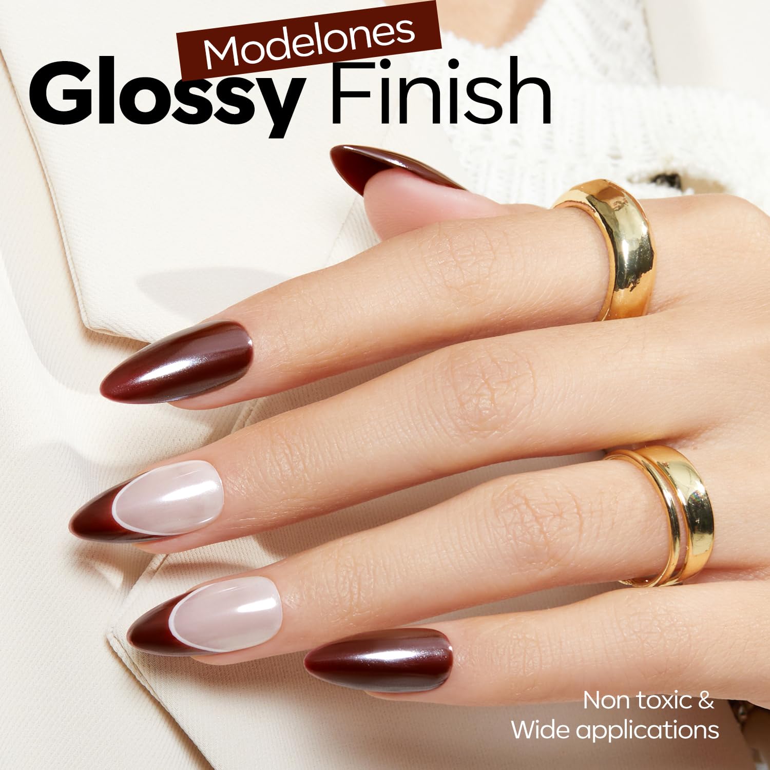 Modelones gel uñas rojo vino, tono festivo para look navideño.