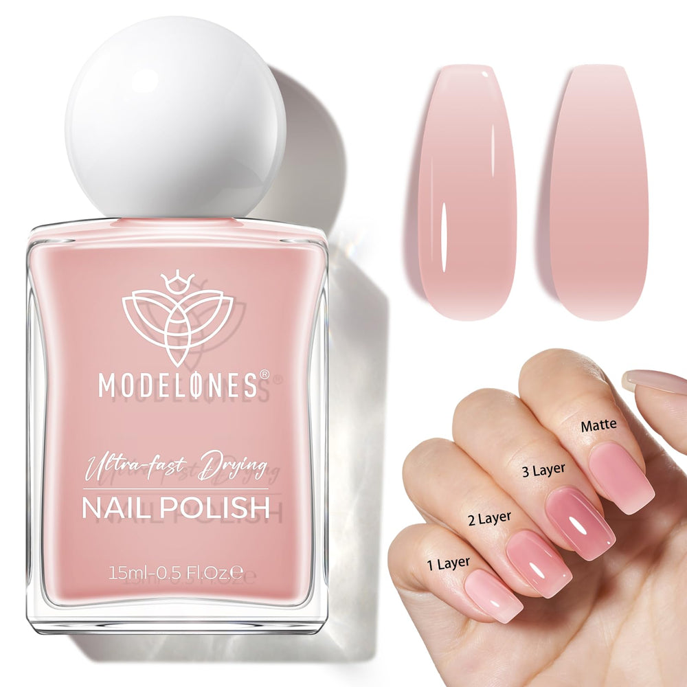 Esmalte modelones Jelly Nude en tono rosado translúcido para un acabado natural y elegante.