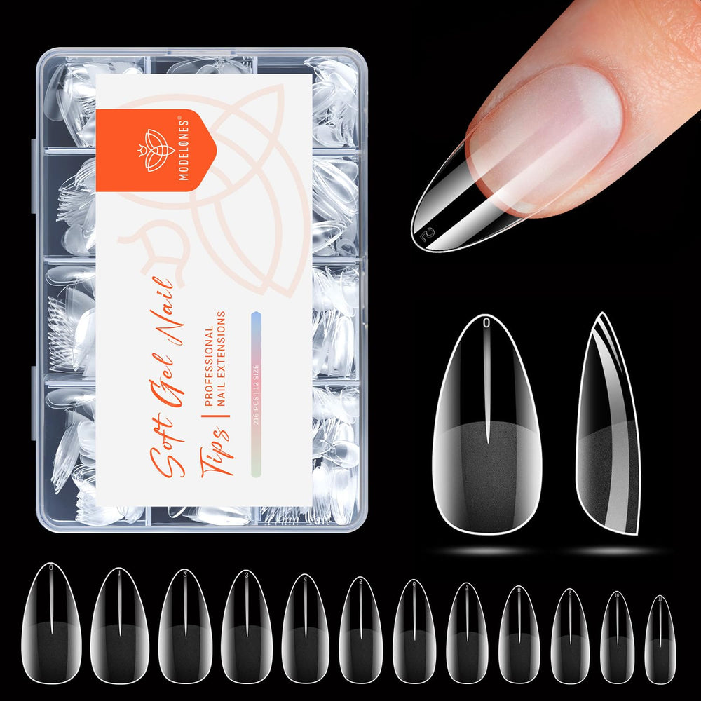 Modelones ext­ensiones de gel media almendra, uñas claras para manicura duradera