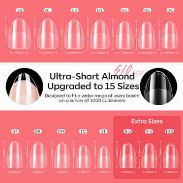 Modelones extensiones uñas almendra 15 tallas para ajuste preciso