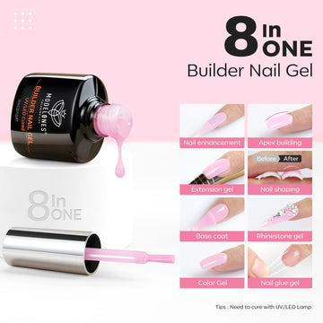 Modelones gel builder base rosa bebé, tono suave para acabado natural.