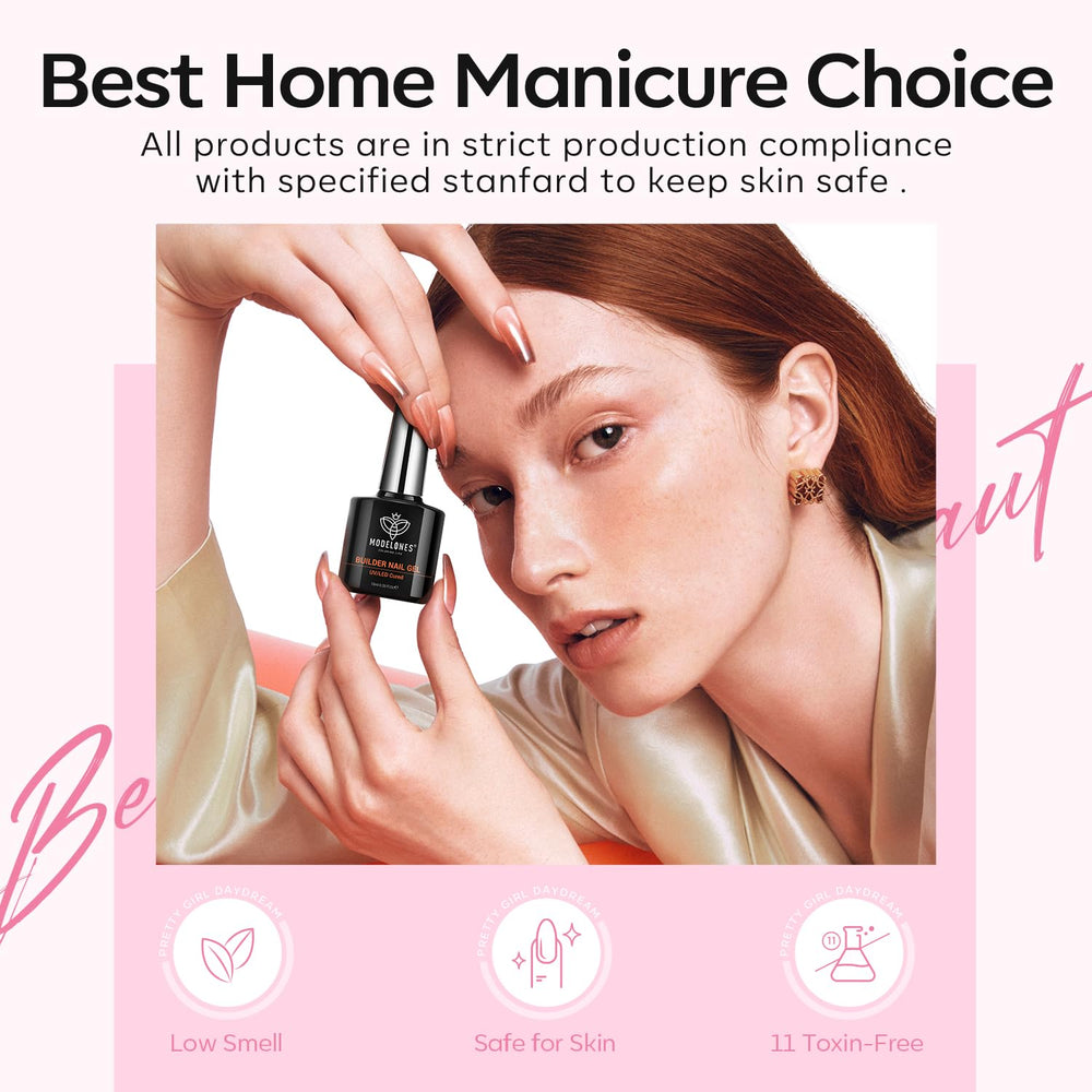 Modelones gel builder curado con LED, curado rápido y seguro.