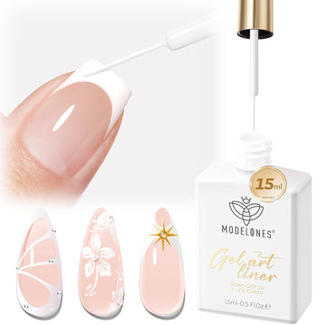 Gel delineador blanco de Modelones para uñas con punta limpia y precisión en francesas