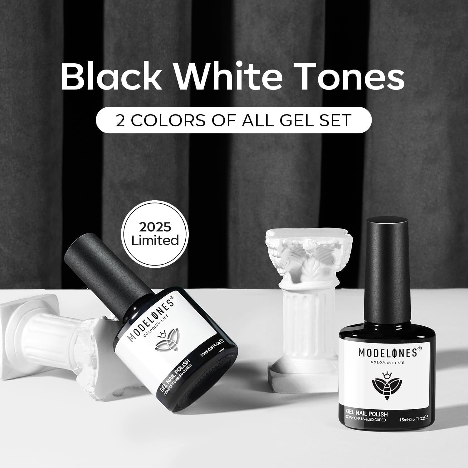 Modelones gel negro 15 ml, cobertura uniforme para uñas elegantes.