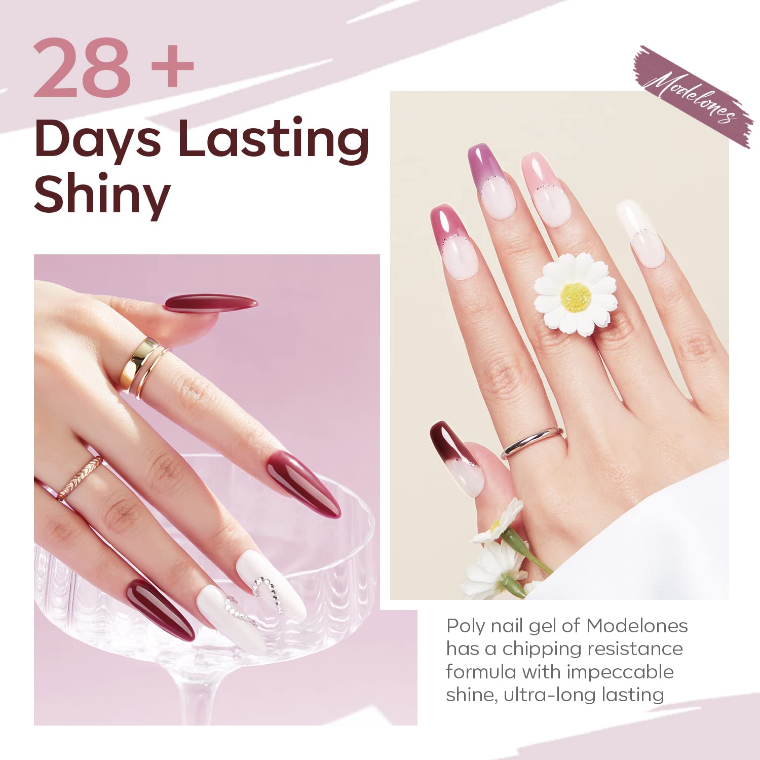 Modelones gel poligel burdeos para un estilo sofisticado y duradero.