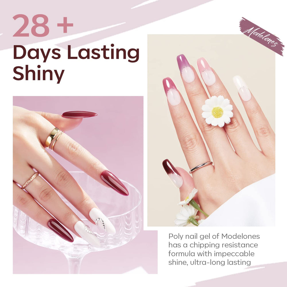 Modelones gel poligel burdeos para un estilo sofisticado y duradero.