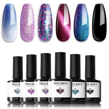 Modelones Glitter Azul cambia de color para manicura divertida en casa.