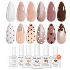 Modelones Hema Free Gel Nail Polish six nude shades for all skin tones.