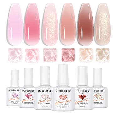 Modelones Jelly Gel Esmalte rosa translúcido para acabado natural.
