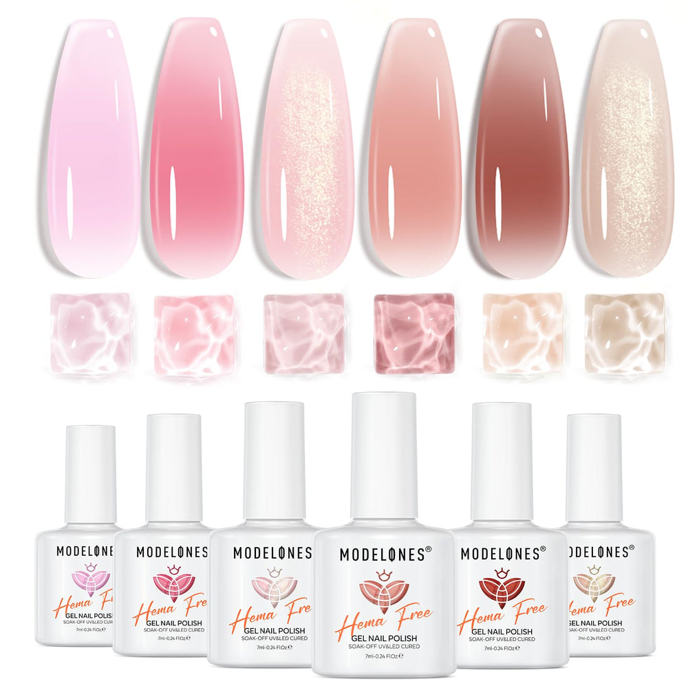 Modelones Jelly Gel Esmalte rosa translúcido para acabado natural.