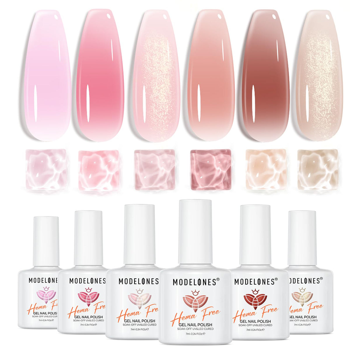 Modelones Jelly Gel Esmalte rosa translúcido para acabado natural.