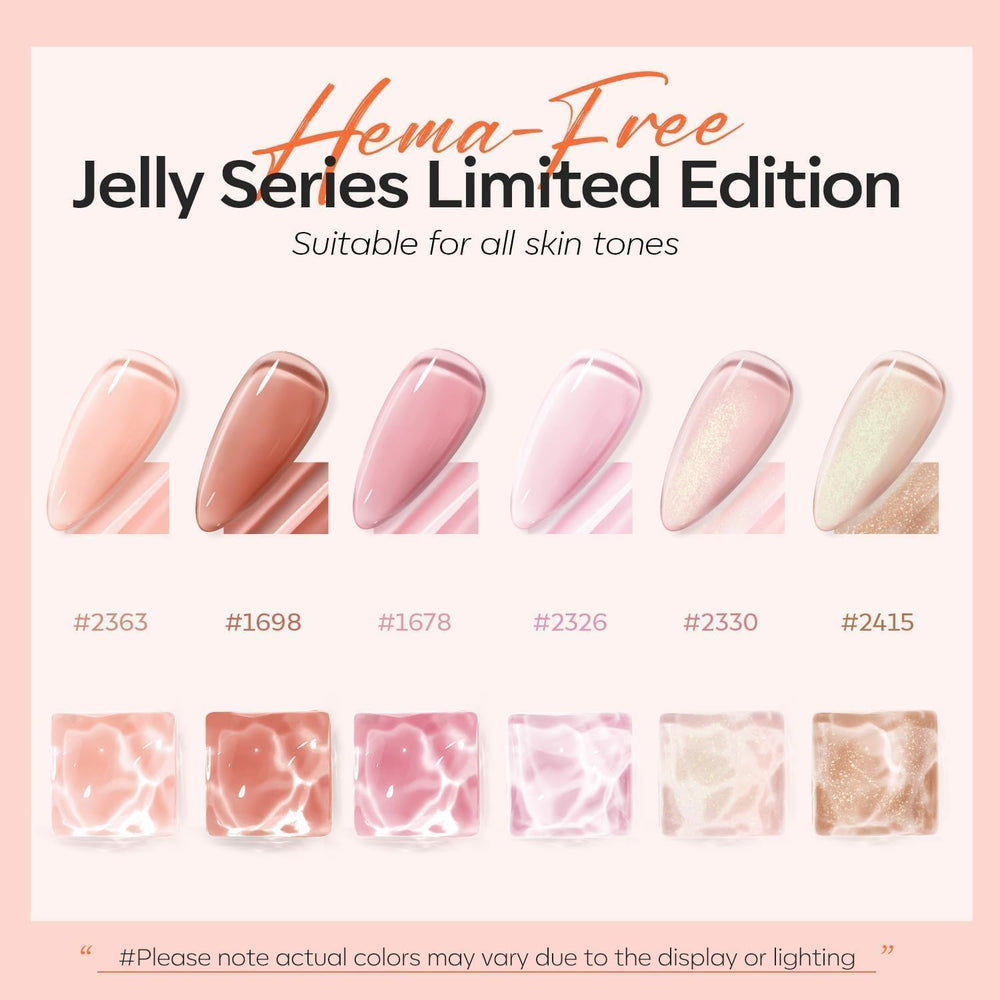 Modelones Jelly Gel Paleta de colores nude y rosa para variedad de looks.