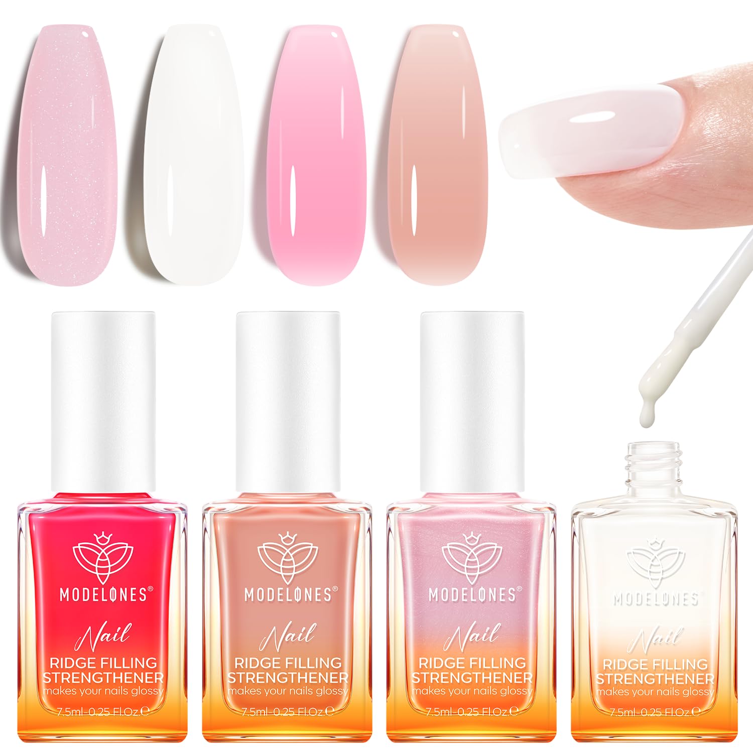 Modelones kit fortalecedor de uñas con 4 frascos para diferentes estilos.