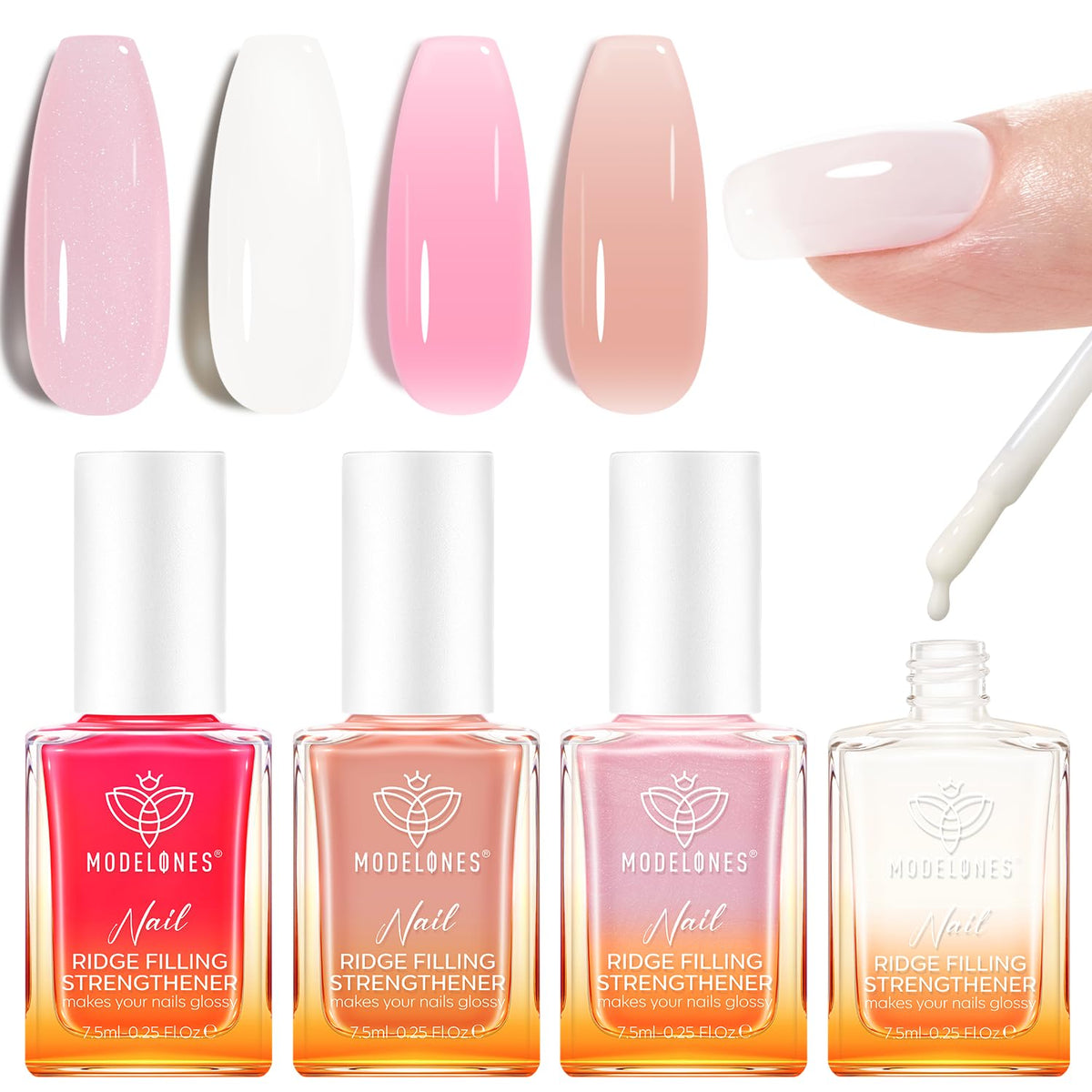 Modelones kit fortalecedor de uñas con 4 frascos para diferentes estilos.