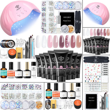 Modelones kit gel poligel con ocho colores rosados para uñas duraderas.