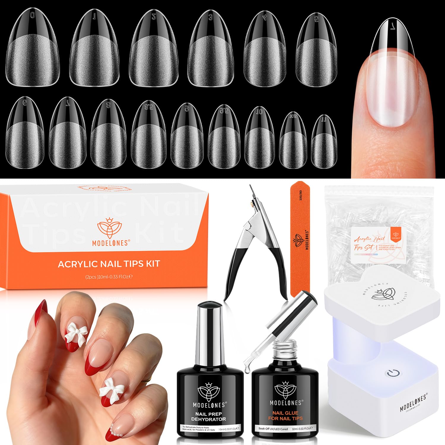 Modelones kit uñas gel 15 tallas almendra corta para ajuste preciso