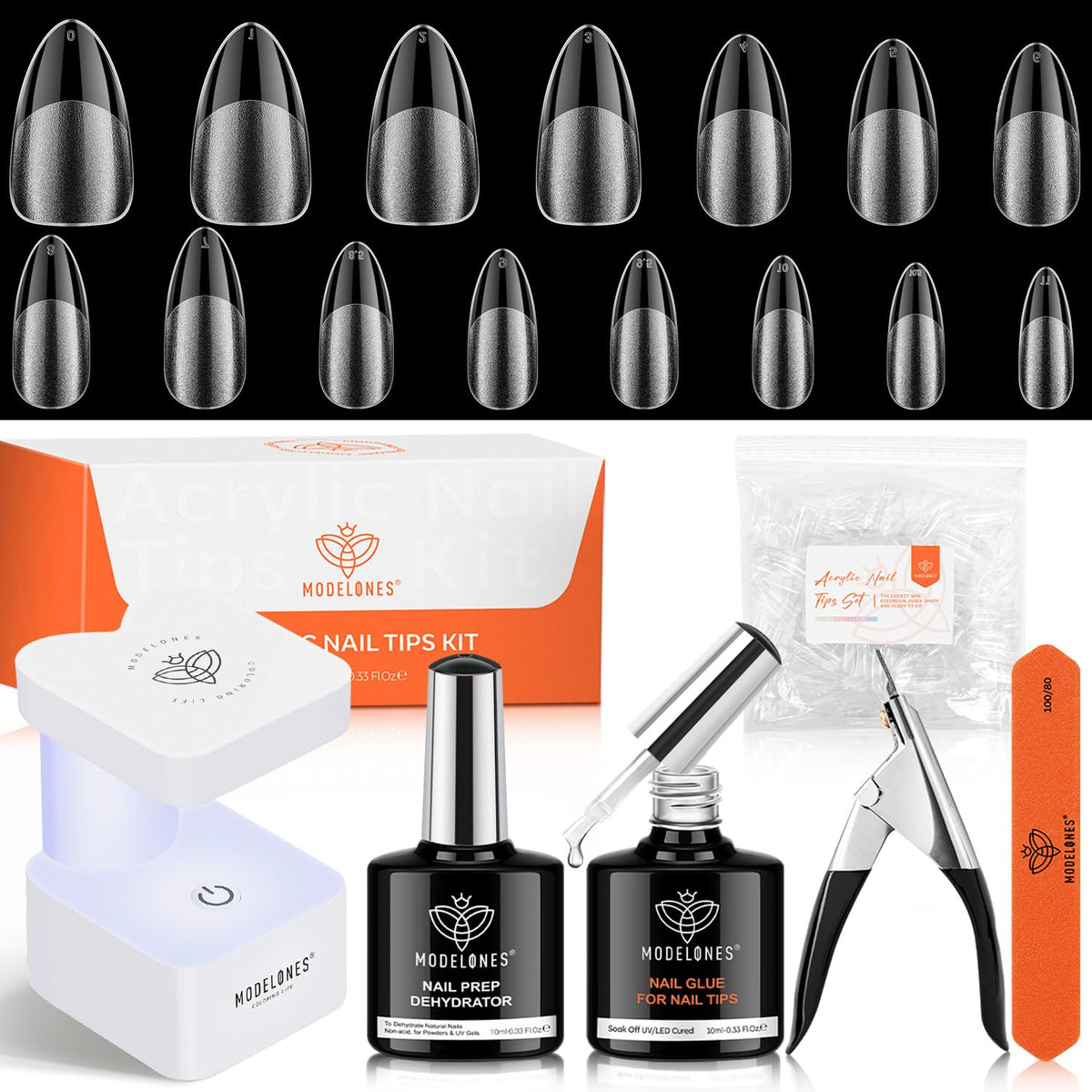 Modelones kit uñas en gel almendra, contenido completo para uñas de salón en casa.
